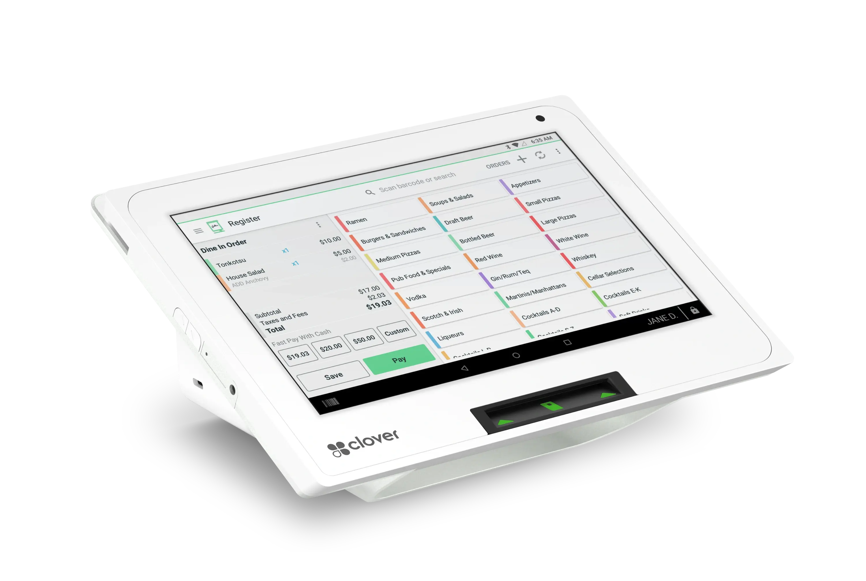 Clover Mini countertop POS terminal showing the order screen